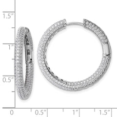 QE18130 Sterling Silver Rhodium-plated In and Out CZ Pave 3.1 x 29mm Hinged Hoop Earrings