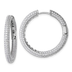 QE18130 Sterling Silver Rhodium-plated In and Out CZ Pave 3.1 x 29mm Hinged Hoop Earrings
