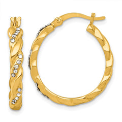 QE18131GP Sterling Silver Gold-tone Polished Twisted with Glass Stones Round Hoop Earrings