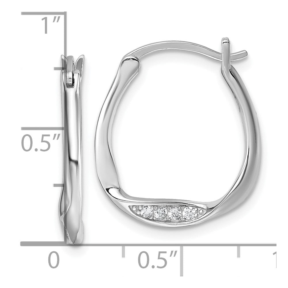 QE18133 Sterling Silver Rhodium-plated CZ Polished Twist Hoop Earrings