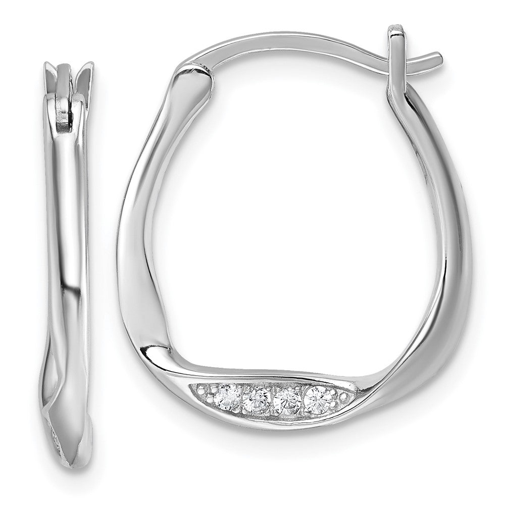 QE18133 Sterling Silver Rhodium-plated CZ Polished Twist Hoop Earrings