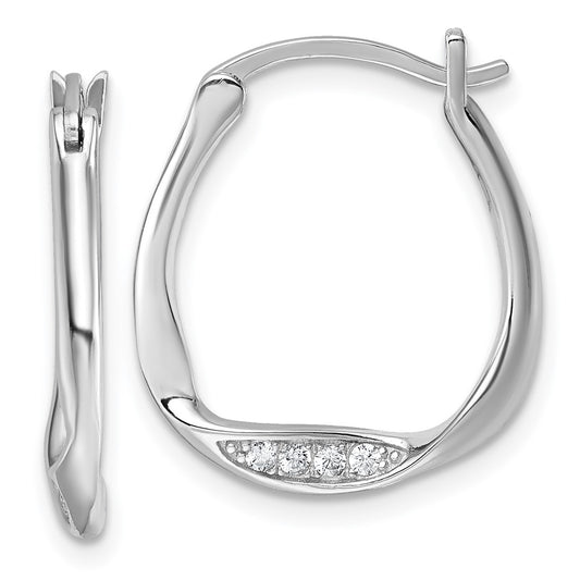 QE18133 Sterling Silver Rhodium-plated CZ Polished Twist Hoop Earrings