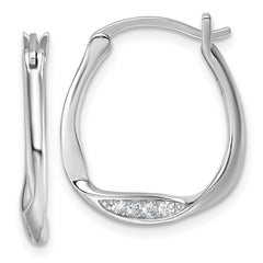 QE18133 Sterling Silver Rhodium-plated CZ Polished Twist Hoop Earrings
