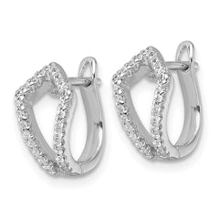 QE18134 Sterling Silver Rhodium-plated Polished CZ Hinged Hoop Earrings