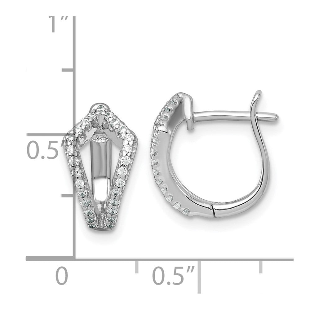 QE18134 Sterling Silver Rhodium-plated Polished CZ Hinged Hoop Earrings