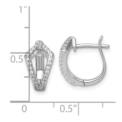 QE18134 Sterling Silver Rhodium-plated Polished CZ Hinged Hoop Earrings