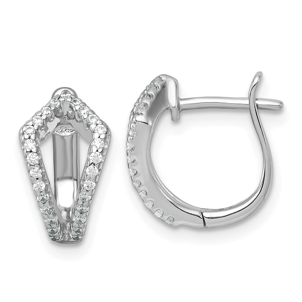 QE18134 Sterling Silver Rhodium-plated Polished CZ Hinged Hoop Earrings