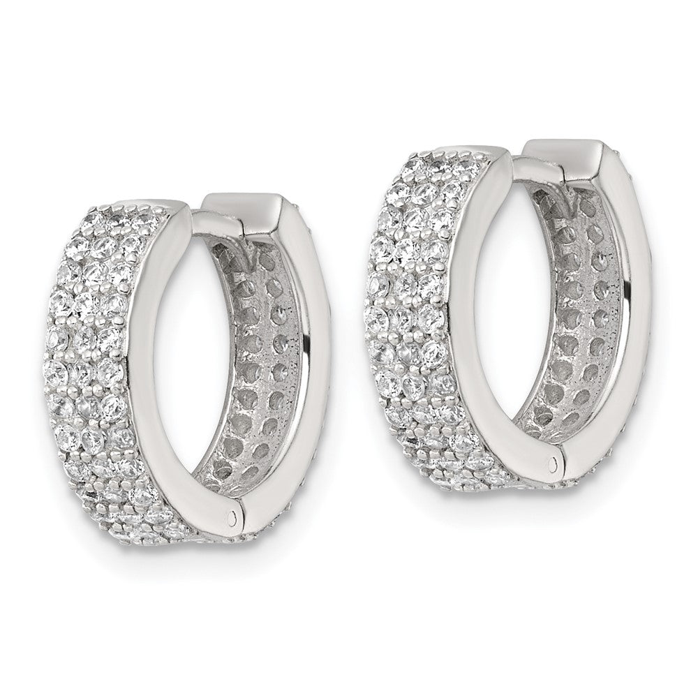 QE18137 Sterling Silver Polished 16x4.5mm 3-Row CZ Hinged Round Hoop Earrings