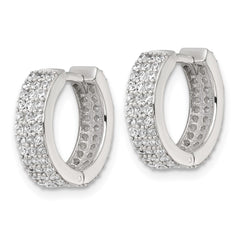 QE18137 Sterling Silver Polished 16x4.5mm 3-Row CZ Hinged Round Hoop Earrings