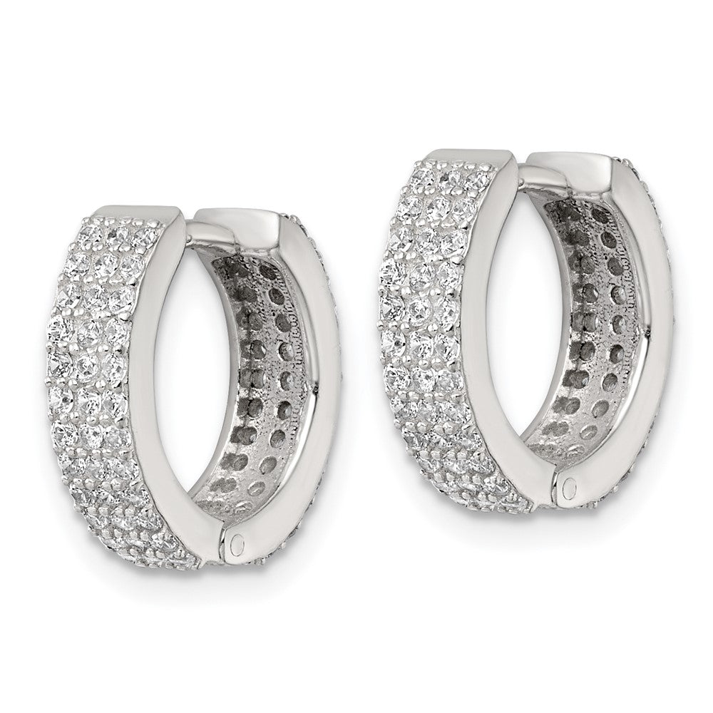 QE18137 Sterling Silver Polished 16x4.5mm 3-Row CZ Hinged Round Hoop Earrings