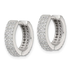 QE18137 Sterling Silver Polished 16x4.5mm 3-Row CZ Hinged Round Hoop Earrings