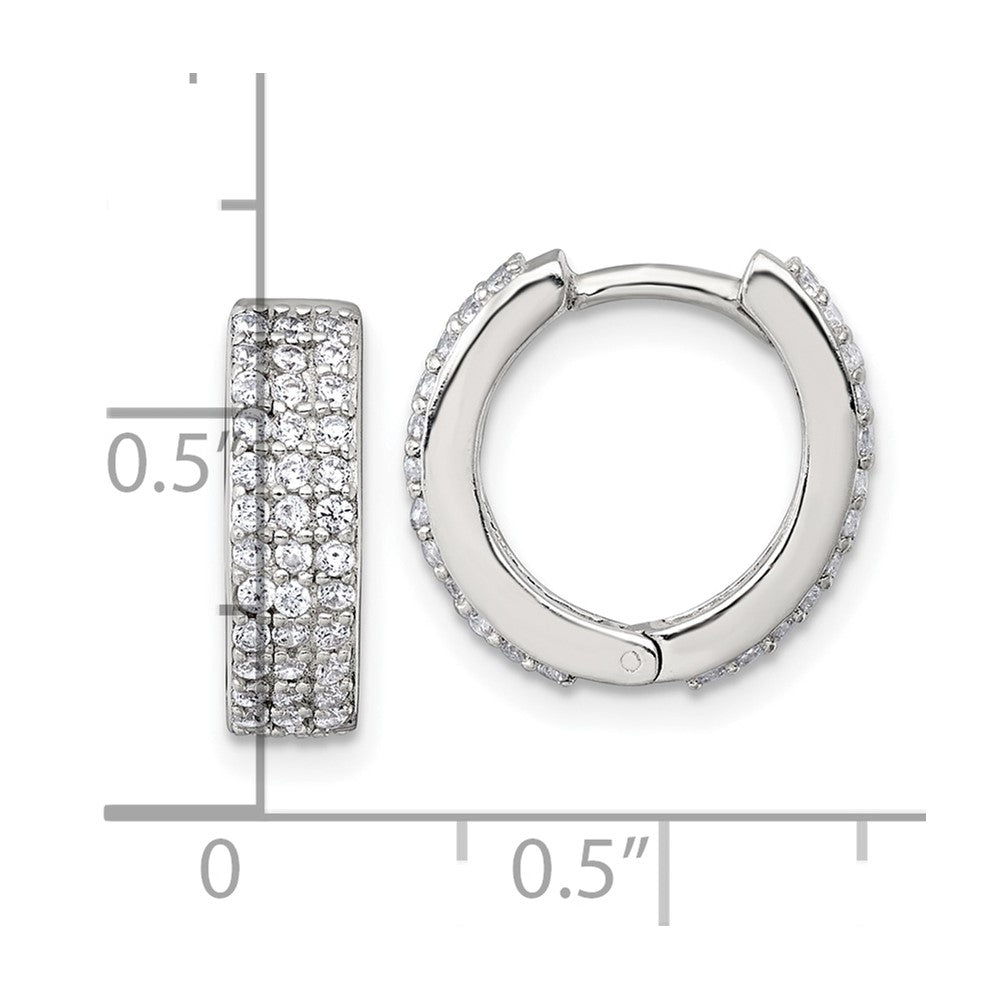 QE18137 Sterling Silver Polished 16x4.5mm 3-Row CZ Hinged Round Hoop Earrings