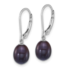 QE18139 Sterling Silver Rhodium-plated 7-8mm Rice White and Black Freshwater Cultured Pearl 2-piece Enhancer and Leverback Earring Set