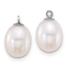 QE18139 Sterling Silver Rhodium-plated 7-8mm Rice White and Black Freshwater Cultured Pearl 2-piece Enhancer and Leverback Earring Set