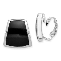 QE1813 Sterling Silver Rhodium-plated Polished Onyx Non-Pierced Earrings