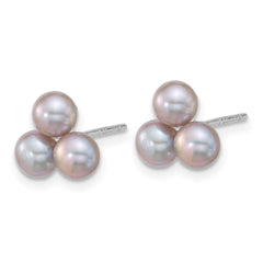 QE18149 Sterling Silver Rhodium-plated 5-6mm Button Grey Freshwater Cultured 3-Pearl Post Earrings