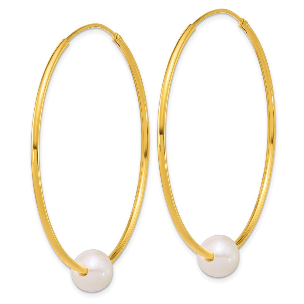 QE18174GP Sterling Silver Gold-plated 8-9mm Semi-Round White Freshwater Cultured Pearl 50mm Endless Hoop Earrings