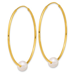 QE18174GP Sterling Silver Gold-plated 8-9mm Semi-Round White Freshwater Cultured Pearl 50mm Endless Hoop Earrings