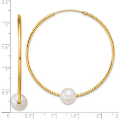 QE18174GP Sterling Silver Gold-plated 8-9mm Semi-Round White Freshwater Cultured Pearl 50mm Endless Hoop Earrings