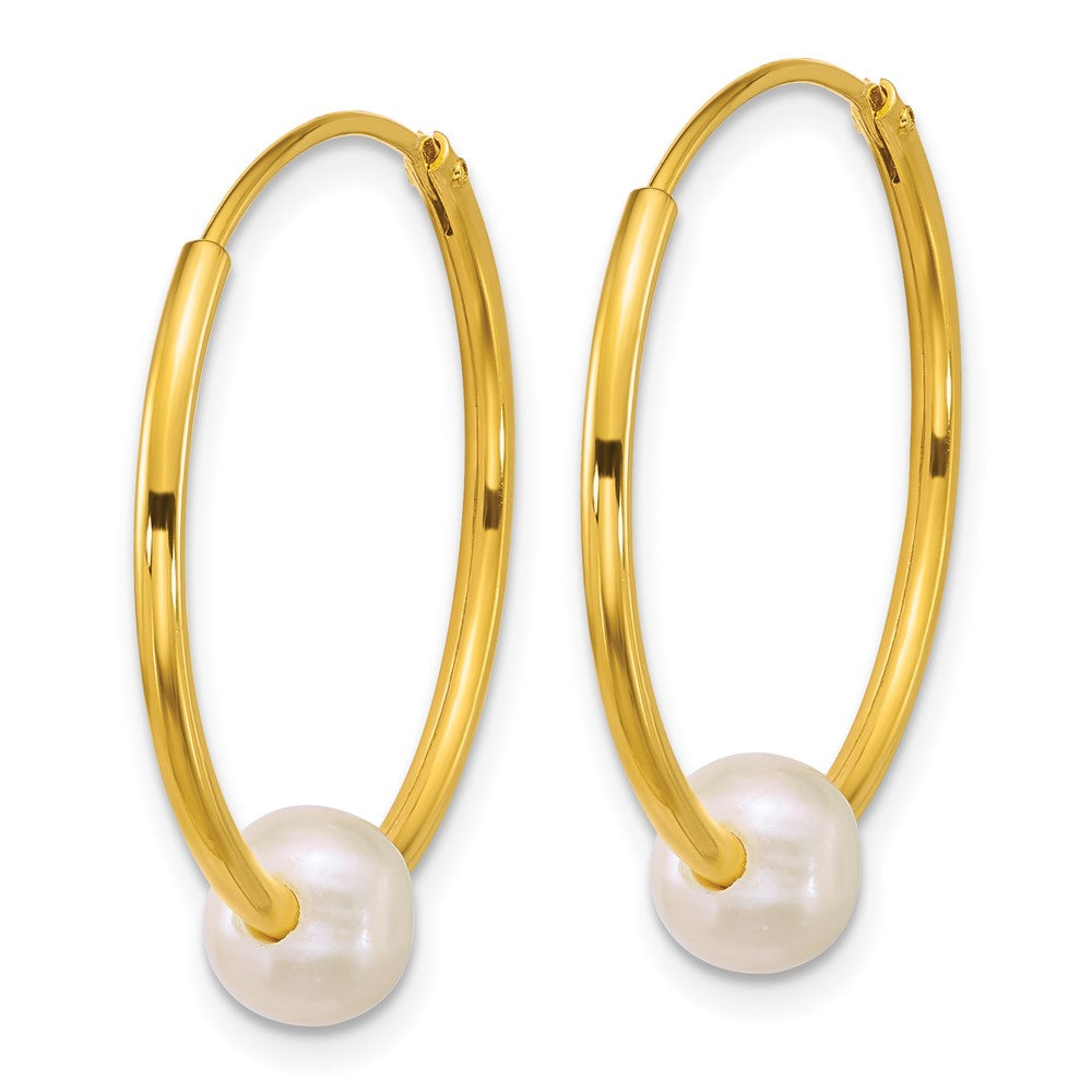 QE18175GP Sterling Silver Gold-plated 7-8mm Semi-Round White Freshwater Cultured Pearl 30mm Endless Hoop Earrings