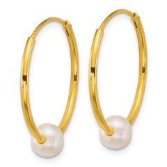 QE18175GP Sterling Silver Gold-plated 7-8mm Semi-Round White Freshwater Cultured Pearl 30mm Endless Hoop Earrings