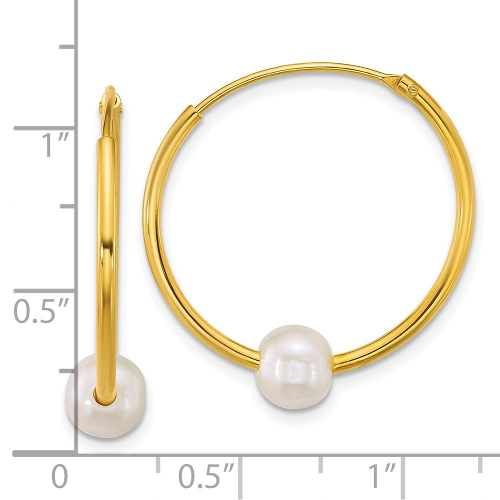 QE18175GP Sterling Silver Gold-plated 7-8mm Semi-Round White Freshwater Cultured Pearl 30mm Endless Hoop Earrings
