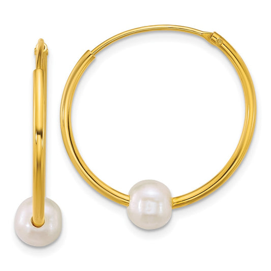QE18175GP Sterling Silver Gold-plated 7-8mm Semi-Round White Freshwater Cultured Pearl 30mm Endless Hoop Earrings