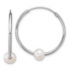 QE18175 Sterling Silver Rhodium-plated 7-8mm Semi-Round White Freshwater Cultured Pearl 30mm Endless Hoop Earrings