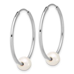 QE18176 Sterling Silver Rhodium-plated 7-8mm Semi-Round White Freshwater Cultured Pearl 32mm Endless Hoop Earrings