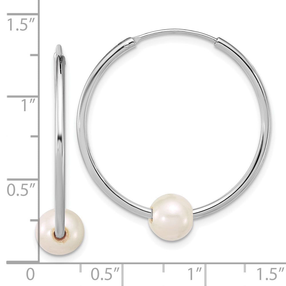 QE18176 Sterling Silver Rhodium-plated 7-8mm Semi-Round White Freshwater Cultured Pearl 32mm Endless Hoop Earrings