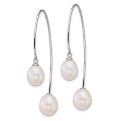 QE18188 Sterling Silver Rhodium-plated 6-8mm and 8-9mm Teardrop White Freshwater Cultured Pearl Front and Back Threader Earrings
