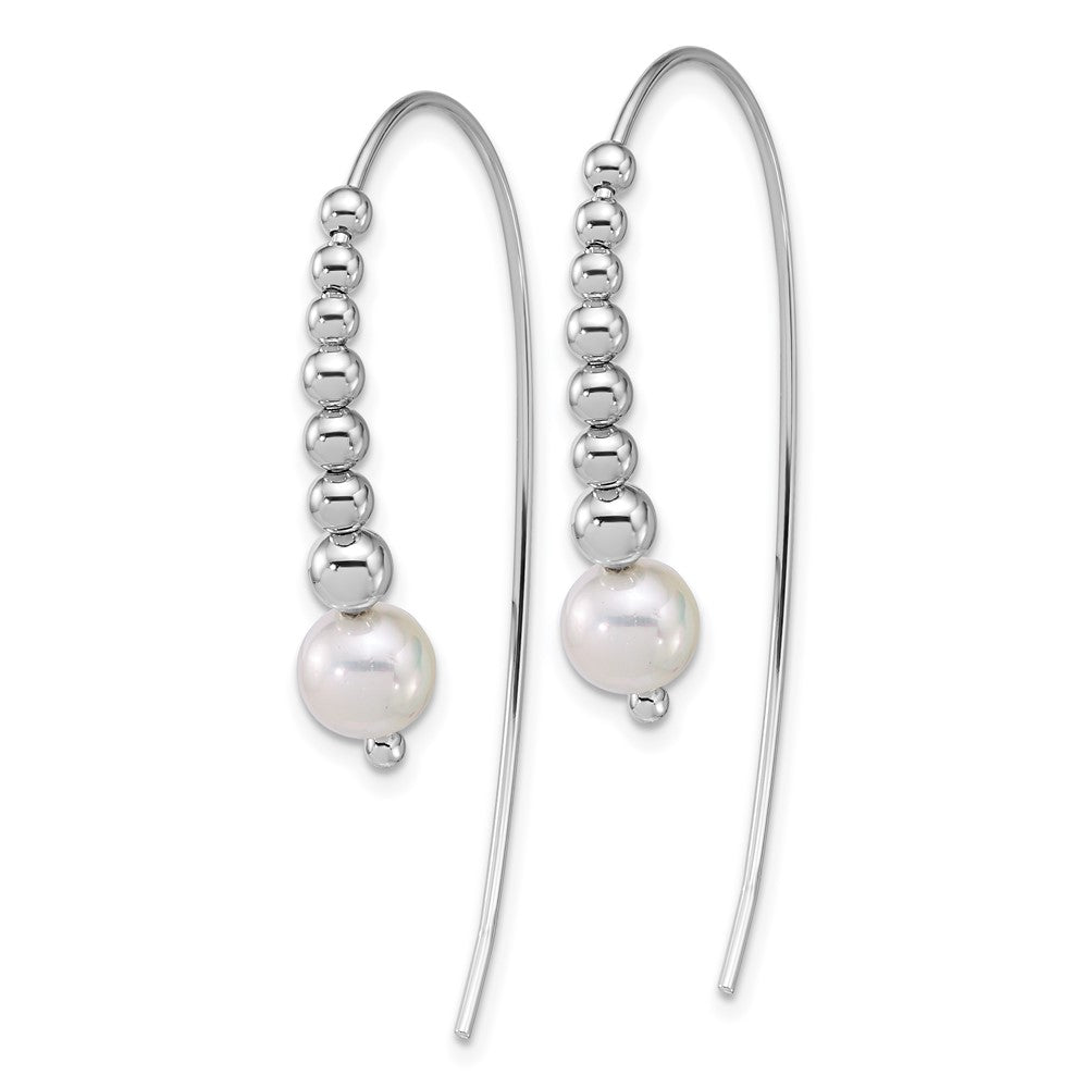 QE18190 Sterling Silver Rhodium-plated Polished Graduated Beads and Shell Pearl Threader Earrings