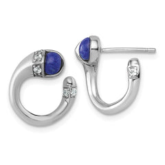QE18192 Sterling Silver Rhodium-plated Polished CZ and Lapis Cabochon Cuff Post Earrings