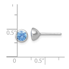 QE18197 Sterling Silver Rhodium-plated Polished 6.25mm Blue CZ Stud Post Earrings