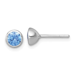QE18197 Sterling Silver Rhodium-plated Polished 6.25mm Blue CZ Stud Post Earrings