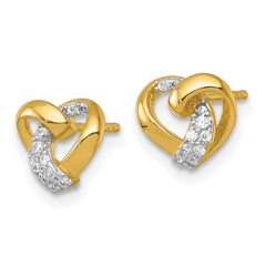 QE18208 Sterling Silver Gold-tone Polished CZ Love Knot Heart Post Earrings
