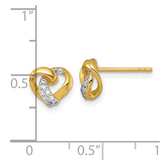 QE18208 Sterling Silver Gold-tone Polished CZ Love Knot Heart Post Earrings