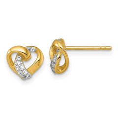 QE18208 Sterling Silver Gold-tone Polished CZ Love Knot Heart Post Earrings