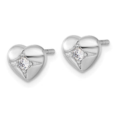 QE18209 Sterling Silver Rhodium-plated Polished CZ Heart Post Earrings