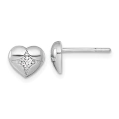 QE18209 Sterling Silver Rhodium-plated Polished CZ Heart Post Earrings
