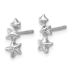 QE18214 Sterling Silver Rhodium-plated CZ Polished Three Stars Post Earrings