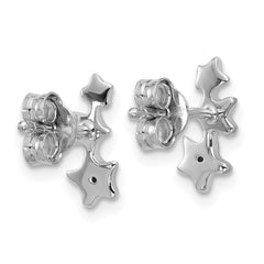 QE18214 Sterling Silver Rhodium-plated CZ Polished Three Stars Post Earrings