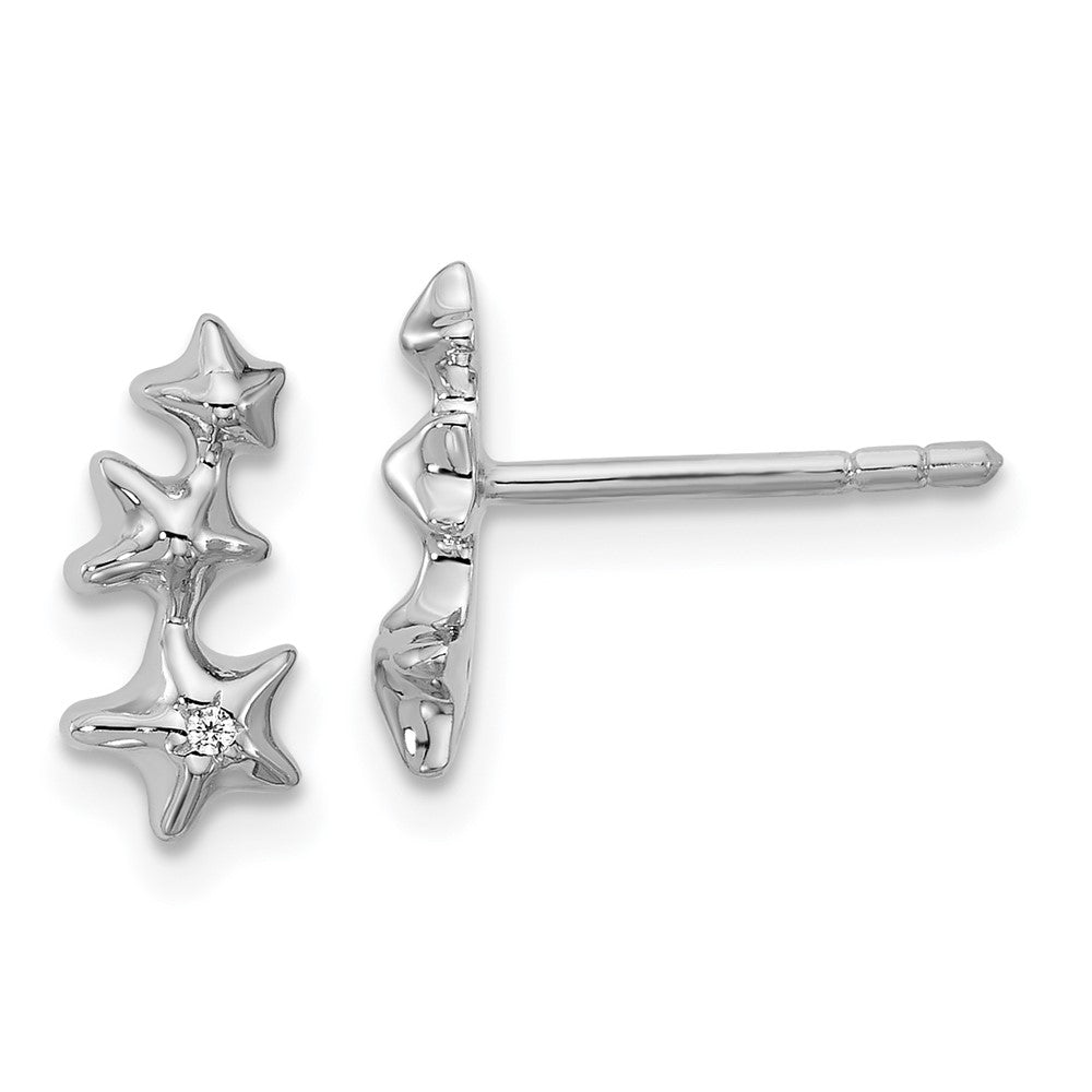 QE18214 Sterling Silver Rhodium-plated CZ Polished Three Stars Post Earrings