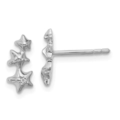 QE18214 Sterling Silver Rhodium-plated CZ Polished Three Stars Post Earrings