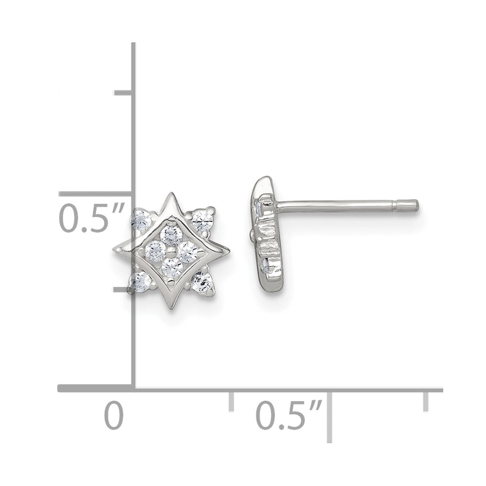 QE18215 Sterling Silver Polished CZ Star Post Earrings