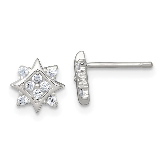 QE18215 Sterling Silver Polished CZ Star Post Earrings