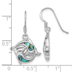 QE18217 Sterling Silver Rhodium-plated Polished Abalone Dolphins Dangle Shepherd Hook Earrings