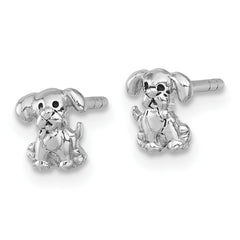QE18223 Sterling Silver Rhodium-plated Polished Enameled Puppy Dog Post Earrings