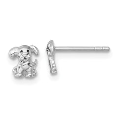 QE18223 Sterling Silver Rhodium-plated Polished Enameled Puppy Dog Post Earrings