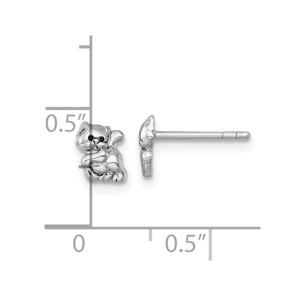 QE18224 Sterling Silver Rhodium-plated Polished Enameled Cat Kitten Post Earrings